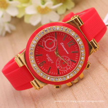 Bracelet en caoutchouc silicone à la mode diamant autour des montres moins cher au quartz coloré pour femmes féminines